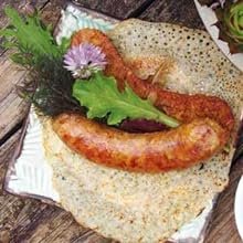 Lime Curry Lamb Sausage with Dosas and Raita