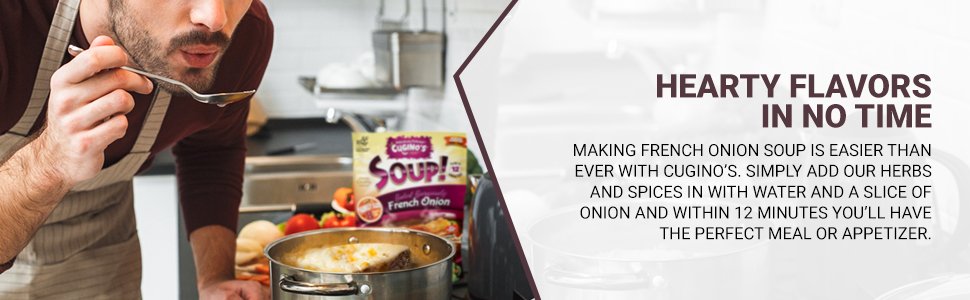 making french onion soup is easier than ever with cugino's. Add our herbs and spices with water