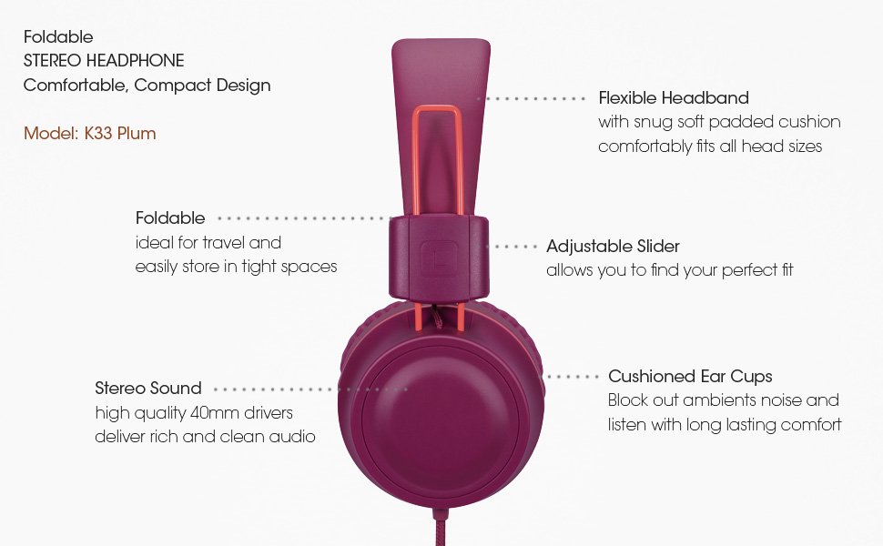 noot products k33 plum kids headphones