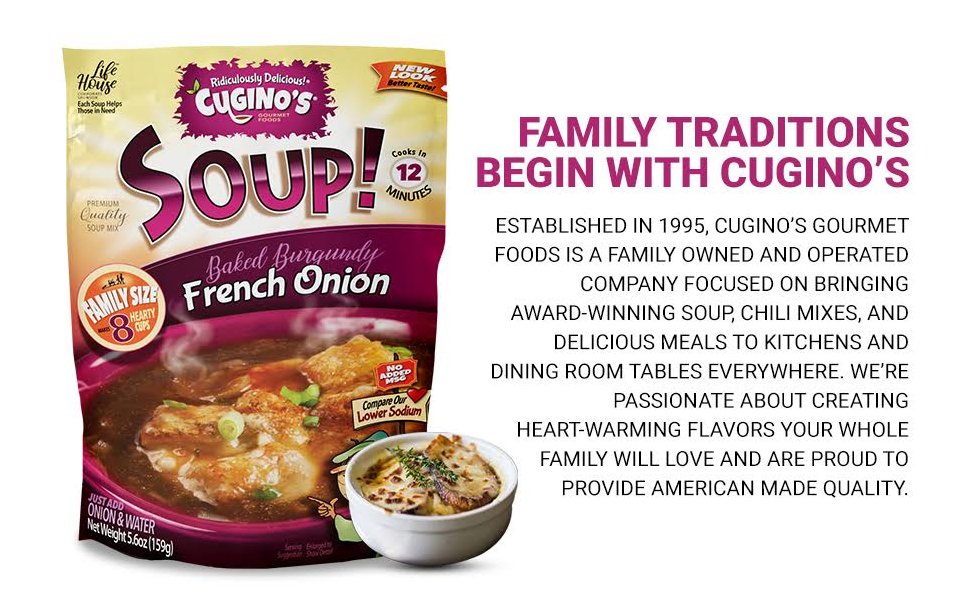 Cugino's gourment foods is a family owned and operated company focused on award winning soups